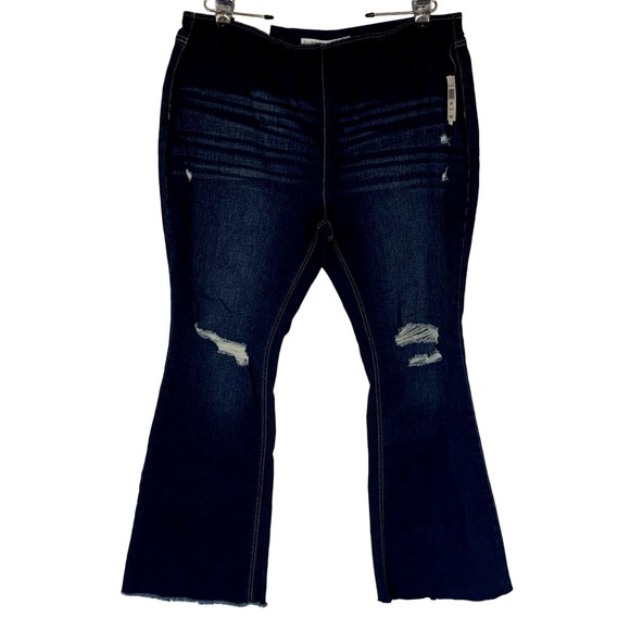Tinseltown Denim - Tinseltown Flare Jeans Dark Wash Decon Womens Plus Size 22 HiRise Distressed New